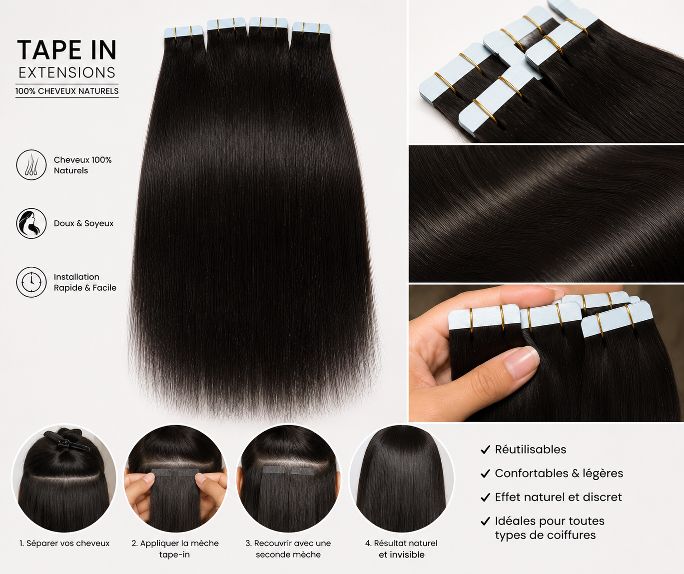 Extensions de cheveux 100% naturels Premium